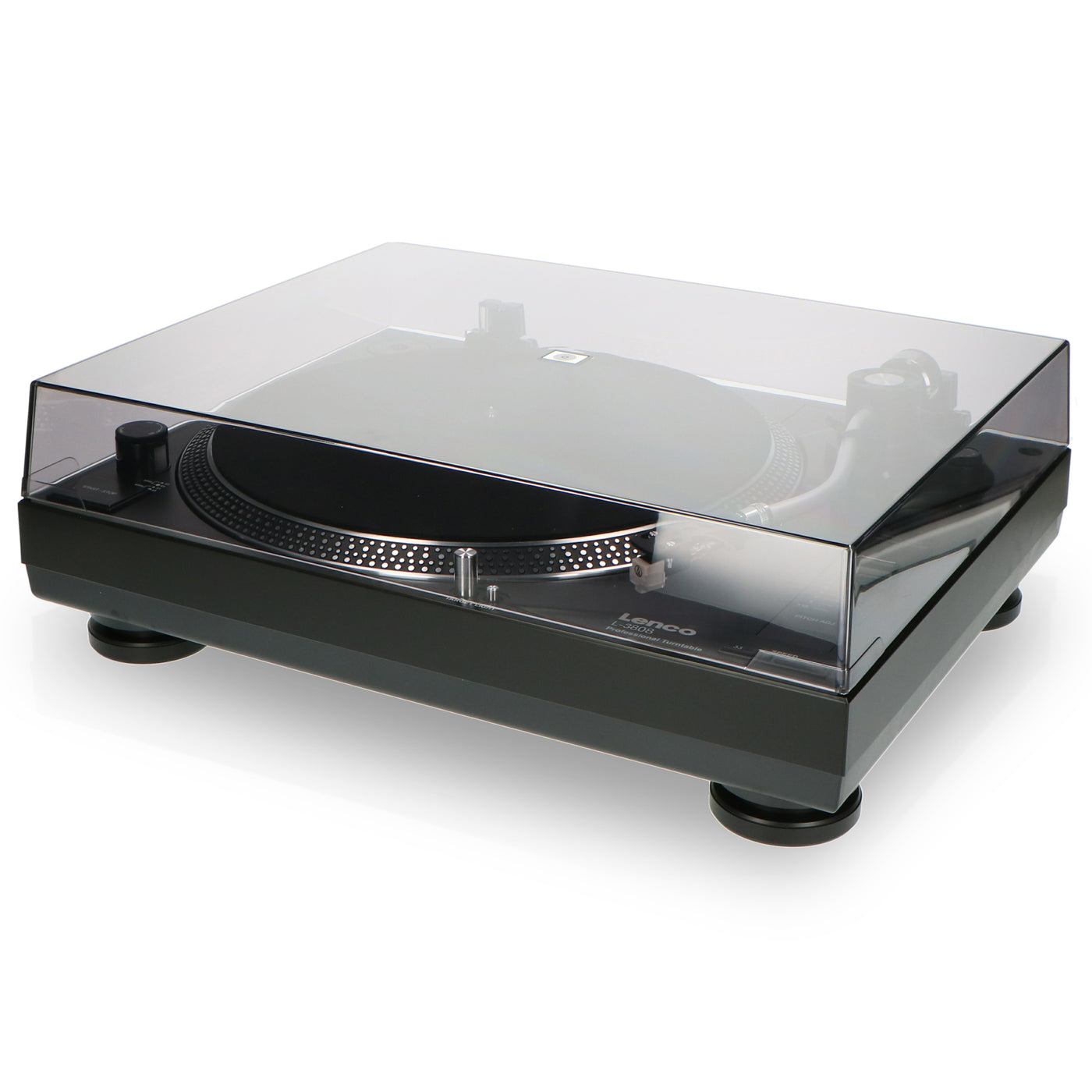 Lenco L-3808 Black - Plattenspieler mit Direktantrieb - Pitch Control - USB/PC-Encoding - Schwarz