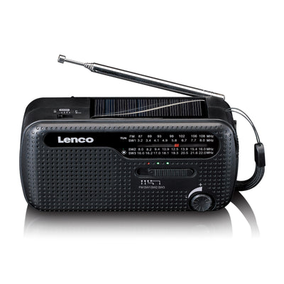 Lenco MCR-113BK - Tragbares Notfall Kurbelradio mit Aufziehfunktion, Taschenlampe und Powerbank in einem - Schwarz