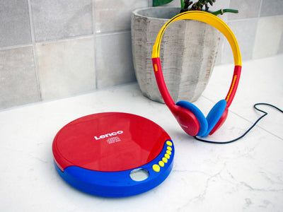 Lenco CD-021KIDS - Tragbarer CD-Player für Kinder mit Kopfhörer, wiederaufladbaren Batterien und integriertem Schallschutz - Mehrfarbig