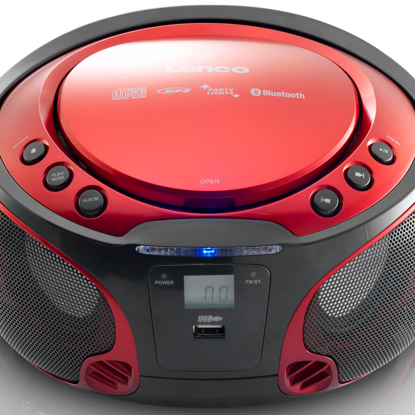 Lenco SCD-550RD - Tragbares FM-Radio mit CD/MP3-Player - Bluetooth® - USB-Anschluß - Lichteffekte - Kopfhörerausgang - Rot