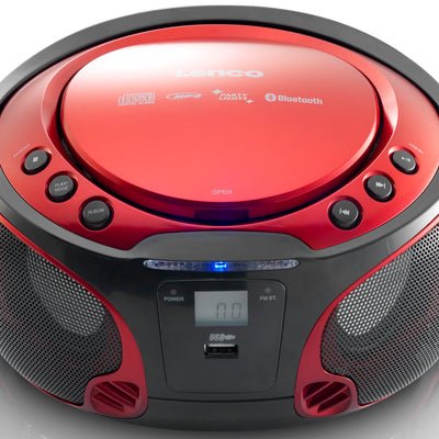 Lenco SCD-550RD - Tragbares FM-Radio mit CD/MP3-Player - Bluetooth® - USB-Anschluß - Lichteffekte - Kopfhörerausgang - Rot