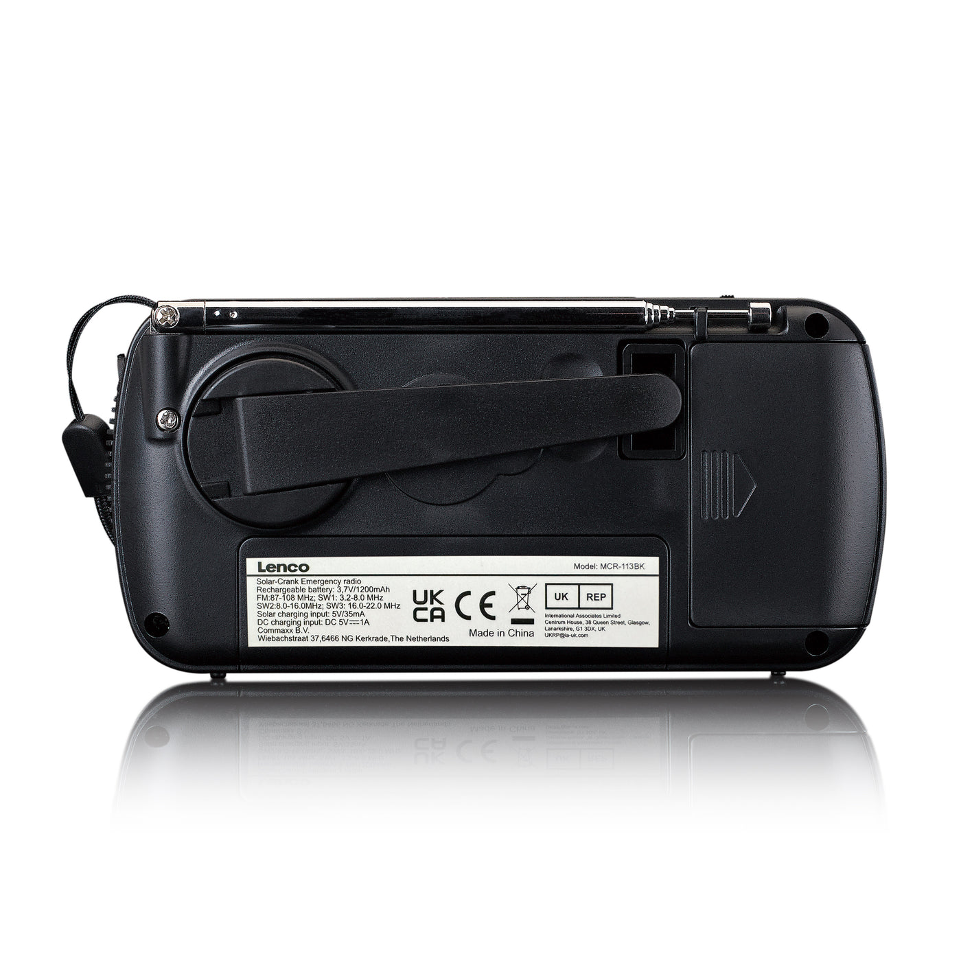 Lenco MCR-113BK - Tragbares Notfall Kurbelradio mit Aufziehfunktion, Taschenlampe und Powerbank in einem - Schwarz