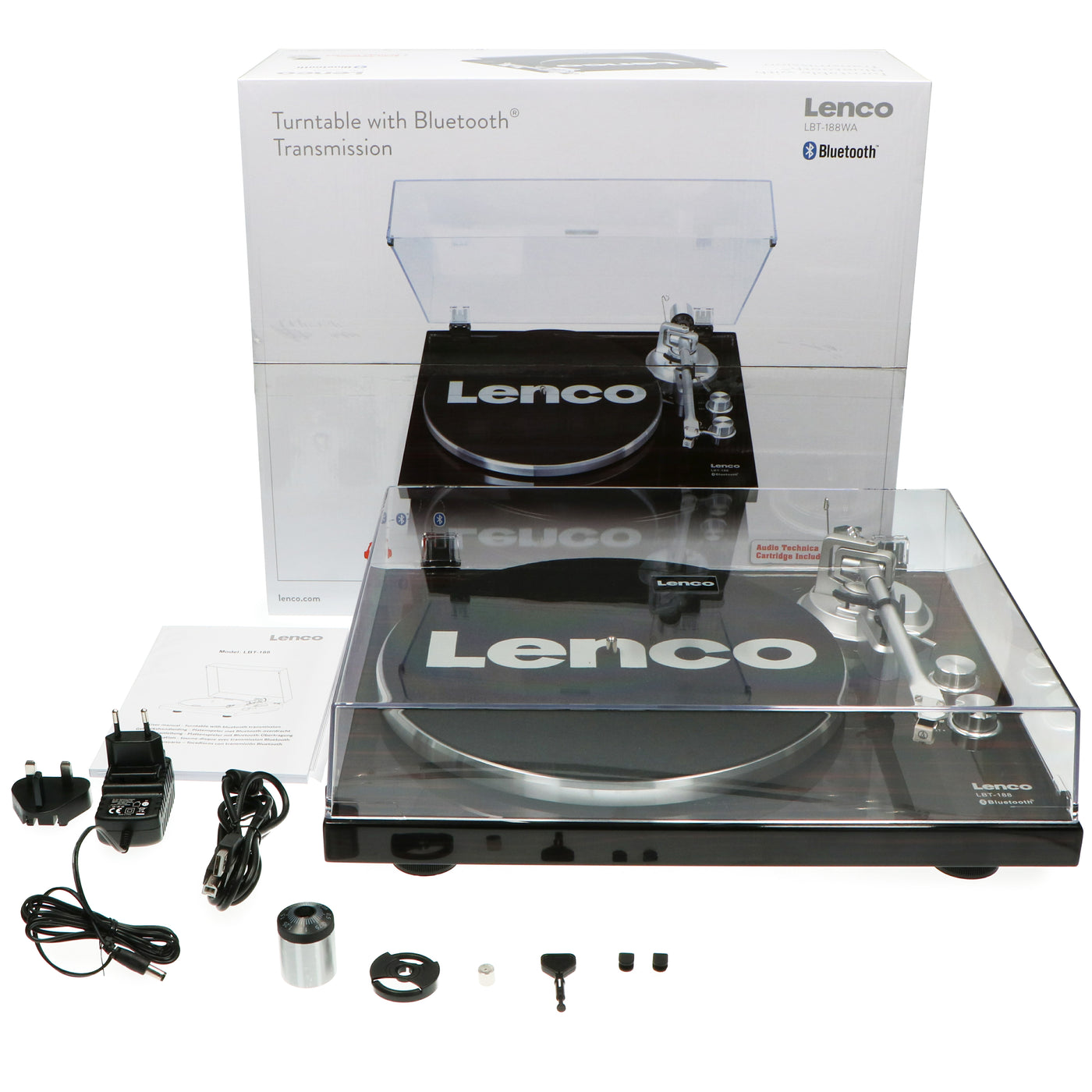 Lenco LBT-188WA - Plattenspieler mit Riemenantrieb, Bluetooth® und Anti-Skating, dunkelbraun