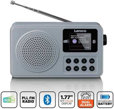 Lenco PDR-034GY – Tragbares DAB+/FM-Radio mit Bluetooth und wiederaufladbarem Akku – Grau