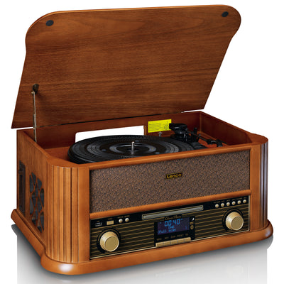 Classic Phono TCD-2570WD - Plattenspieler mit DAB+/UKW Radio, USB Codierung, CD- und Kassettenspieler - Holz