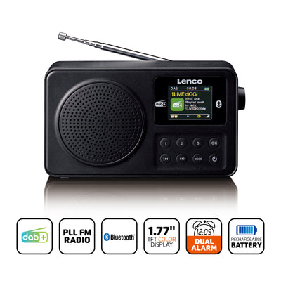 Lenco PDR-033BK - Tragbares DAB+/FM-Radio mit Bluetooth® und wiederaufladbarem Akku - Schwarz
