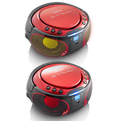 Lenco SCD-550RD - Tragbares FM-Radio mit CD/MP3-Player - Bluetooth® - USB-Anschluß - Lichteffekte - Kopfhörerausgang - Rot