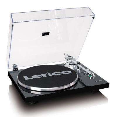 Lenco LBT-215BK - Plattenspieler mit Bluetooth®, Metall-Plattenteller, Tonarm und Gegengewicht - Exklusive Piano Black Farbe