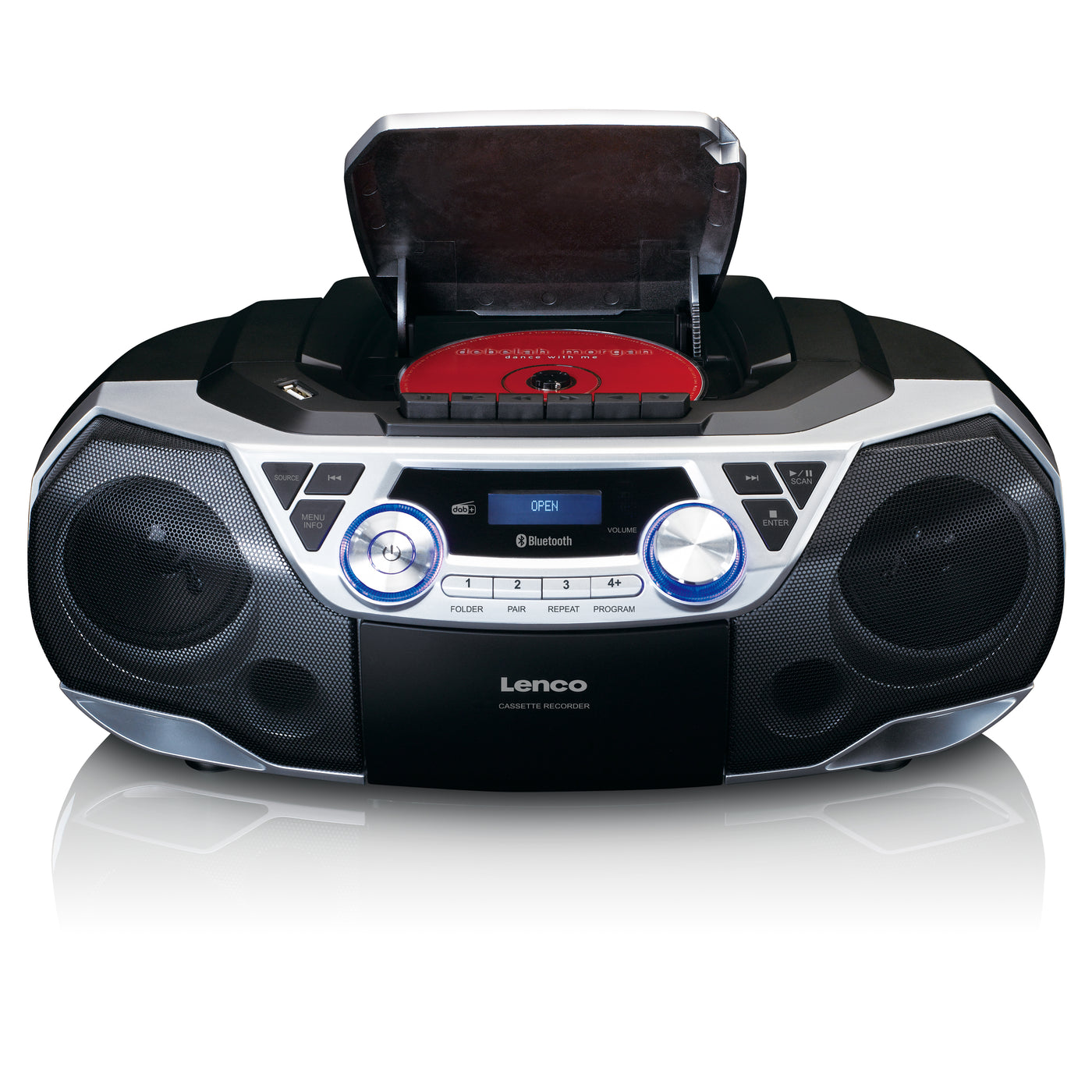 Lenco SCD-720SI - Tragbare XXL Boombox mit DAB+ / FM-Radio, Bluetooth®, CD-, USB- und Kasetten-Spieler - Silber