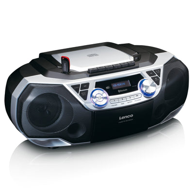 Lenco SCD-720SI - Tragbare XXL Boombox mit DAB+ / FM-Radio, Bluetooth®, CD-, USB- und Kasetten-Spieler - Silber