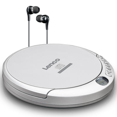 Lenco CD-201SI+PBC-50GY - Tragbarer CD/MP3-Player mit Anti-Schock-Schutz und praktischer Aufbewahrungstasche mit eingebauter Powerbank - Silber/Grau