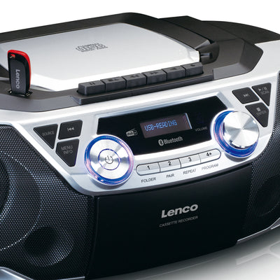 Lenco SCD-720SI - Tragbare XXL Boombox mit DAB+ / FM-Radio, Bluetooth®, CD-, USB- und Kasetten-Spieler - Silber
