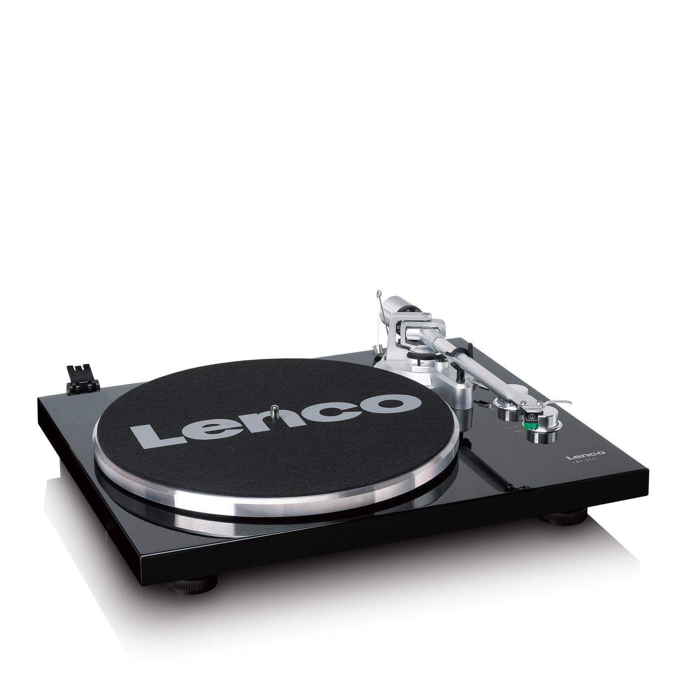 Lenco LBT-215BK - Plattenspieler mit Bluetooth®, Metall-Plattenteller, Tonarm und Gegengewicht - Exklusive Piano Black Farbe