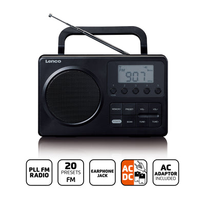 Lenco MPR-035BK - Kompaktes tragbares FM-Radio mit LCD-Bildschirm - Schwarz