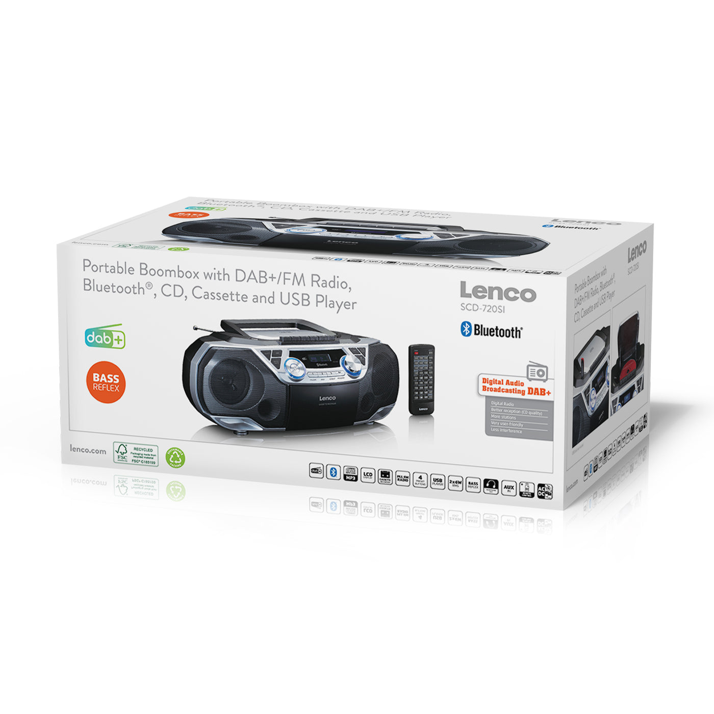 Lenco SCD-720SI - Tragbare XXL Boombox mit DAB+ / FM-Radio, Bluetooth®, CD-, USB- und Kasetten-Spieler - Silber