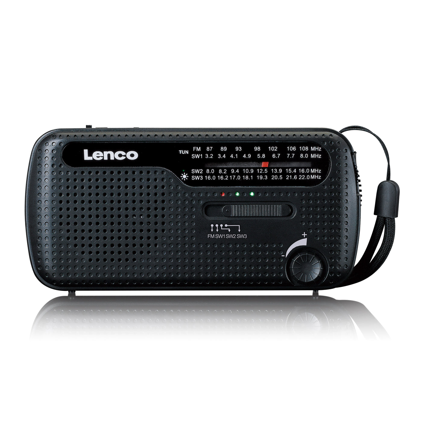 Lenco MCR-113BK - Tragbares Notfall Kurbelradio mit Aufziehfunktion, Taschenlampe und Powerbank in einem - Schwarz