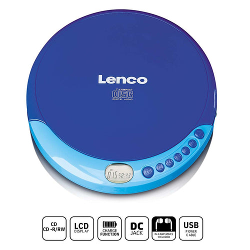 Lenco CD-011 - Tragbarer CD-Player mit Akku-Aufladefunktion - Blau