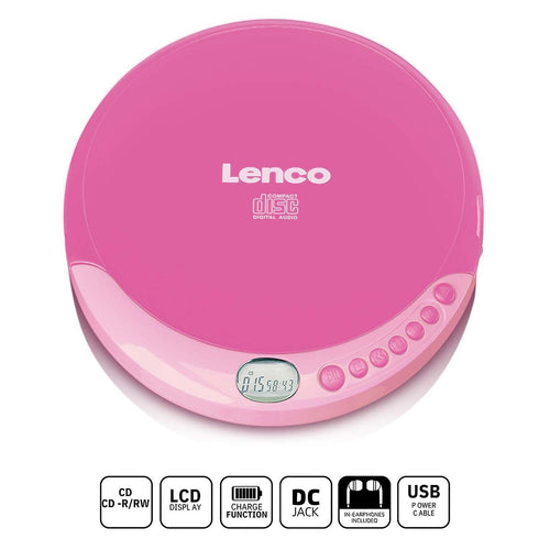 Lenco CD-011 - Tragbarer CD-Player mit Akku-Aufladefunktion - Pink