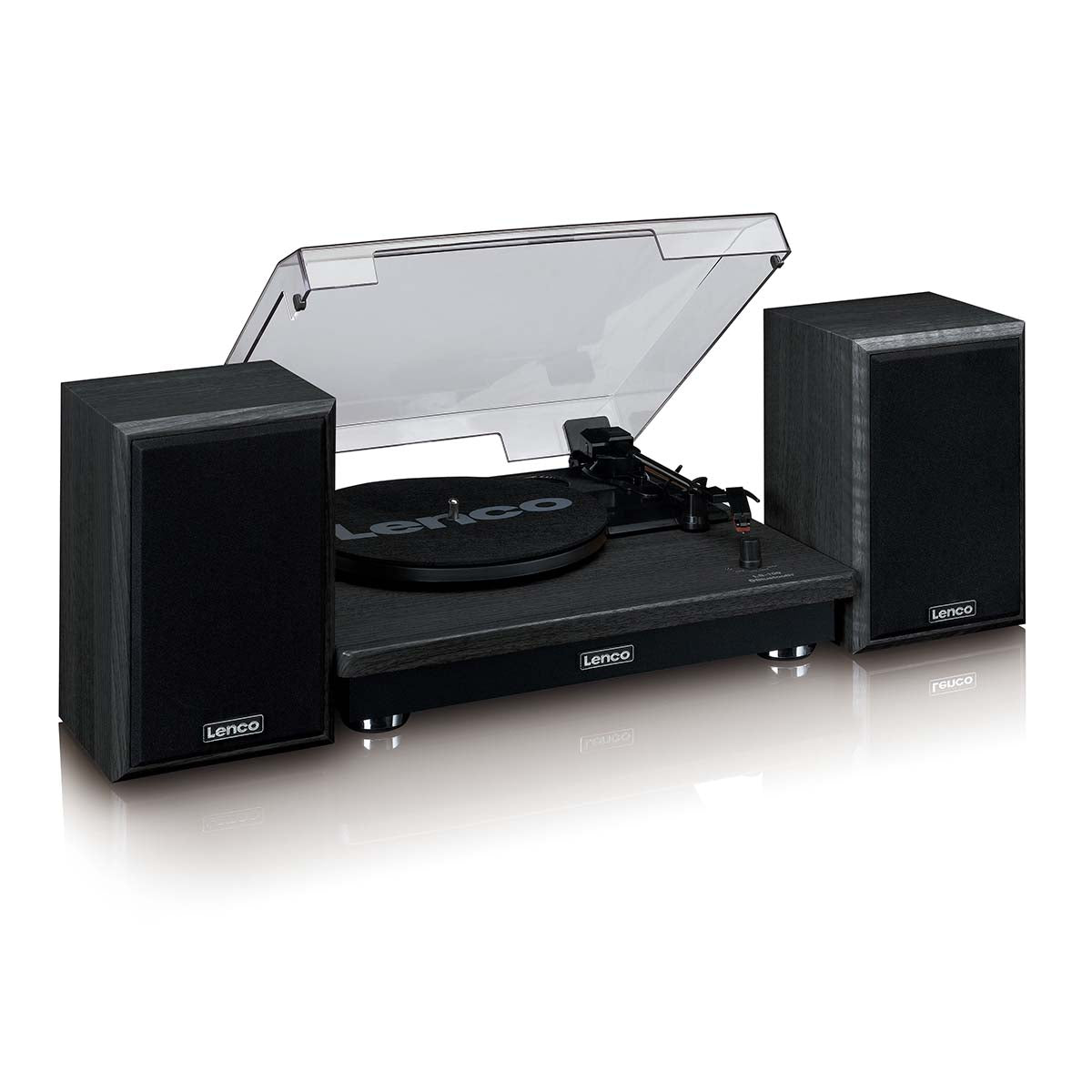 Lenco LS-100BK - Plattenspieler mit Bluetooth® Empfang und zwei externen Lautsprechern - Schwarz