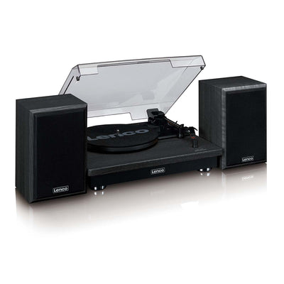 Lenco LS-100BK - Plattenspieler mit Bluetooth® Empfang und zwei externen Lautsprechern - Schwarz