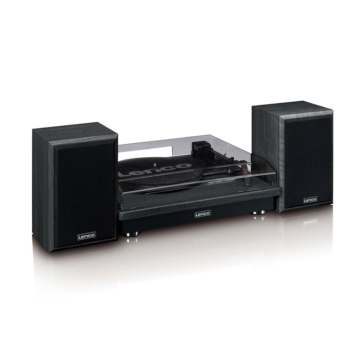 Lenco LS-100BK - Plattenspieler mit Bluetooth® Empfang und zwei externen Lautsprechern - Schwarz