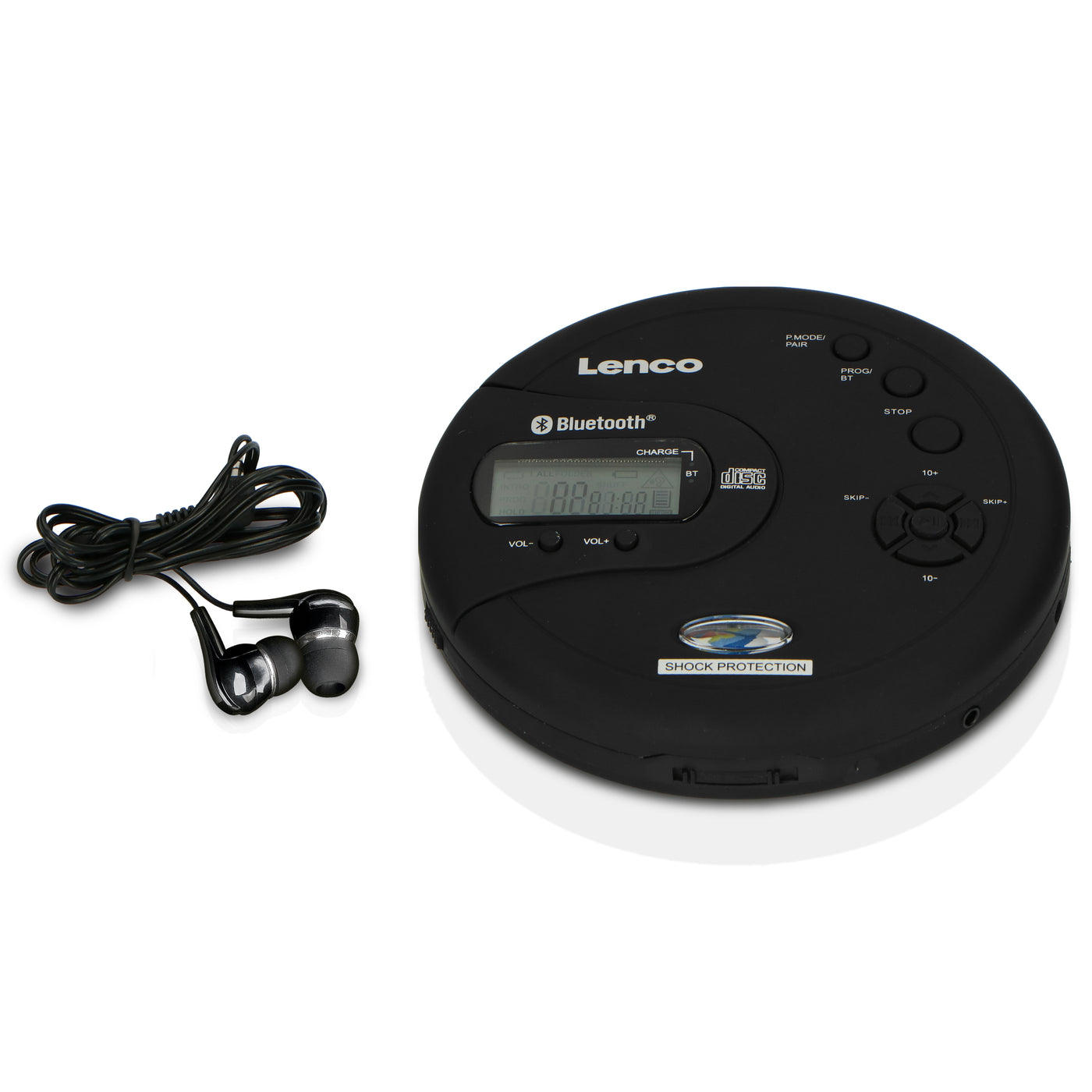 Lenco CD-300BK - Tragbarer Bluetooth® CD-MP3-Player mit Anti-Shock - Schwarz