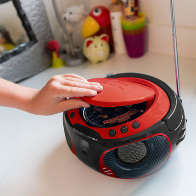 Lenco SCD-550RD - Tragbares FM-Radio mit CD/MP3-Player - Bluetooth® - USB-Anschluß - Lichteffekte - Kopfhörerausgang - Rot