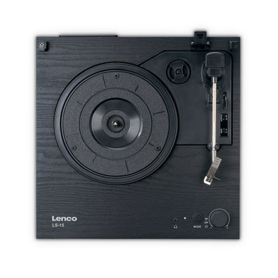 Lenco LS-15BK - Plattenspieler mit Bluetooth®, zwei integrierten Lautsprechern und AT3600L Tonabnehmer - Schwarz