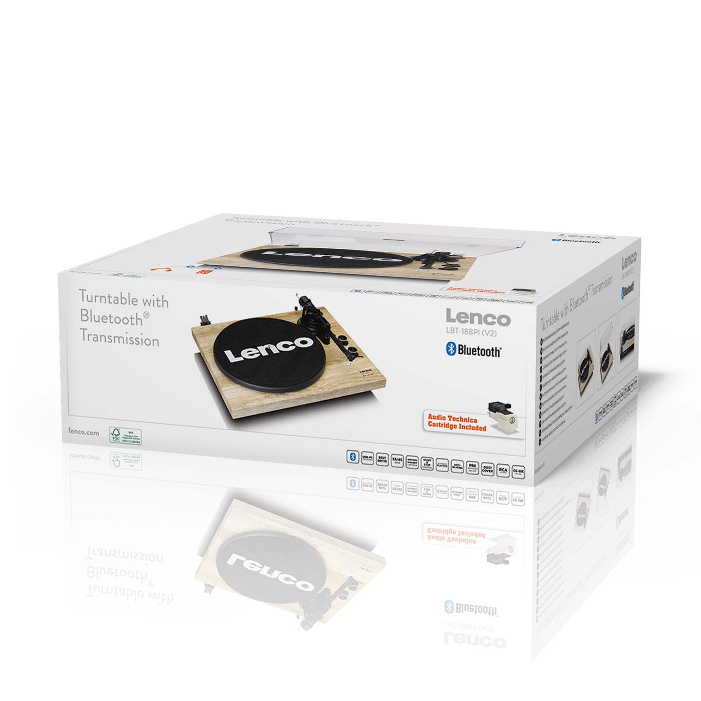 Lenco LBT-188PI - Plattenspieler mit Riemenantrieb, Bluetooth® und Anti-Skating, Holz