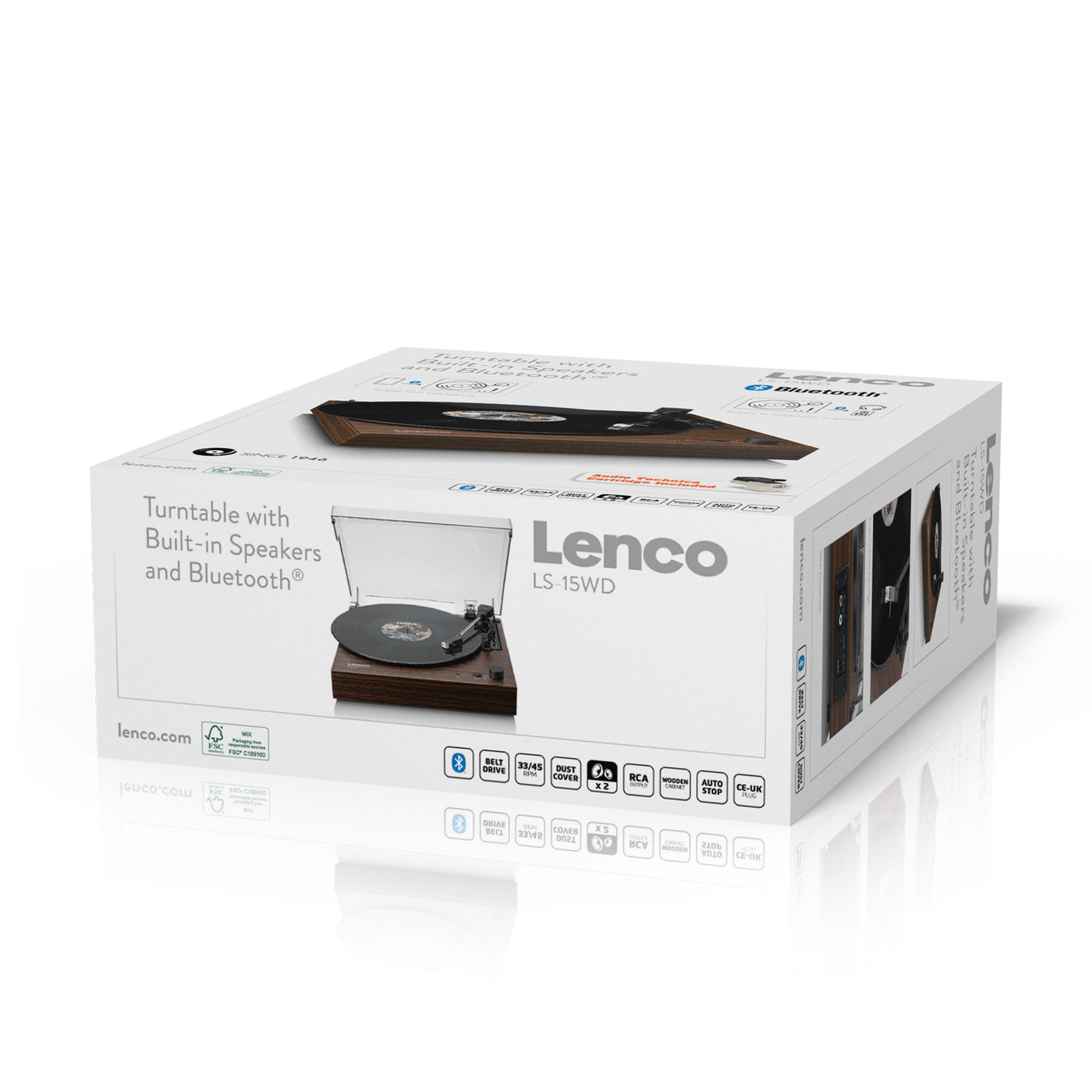 Lenco LS-15WD - Plattenspieler mit Bluetooth®, zwei integrierten Lautsprechern und AT3600L Tonabnehmer - Holz