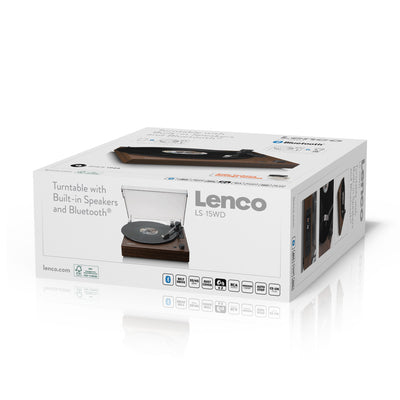 Lenco LS-15WD - Plattenspieler mit Bluetooth®, zwei integrierten Lautsprechern und AT3600L Tonabnehmer - Holz