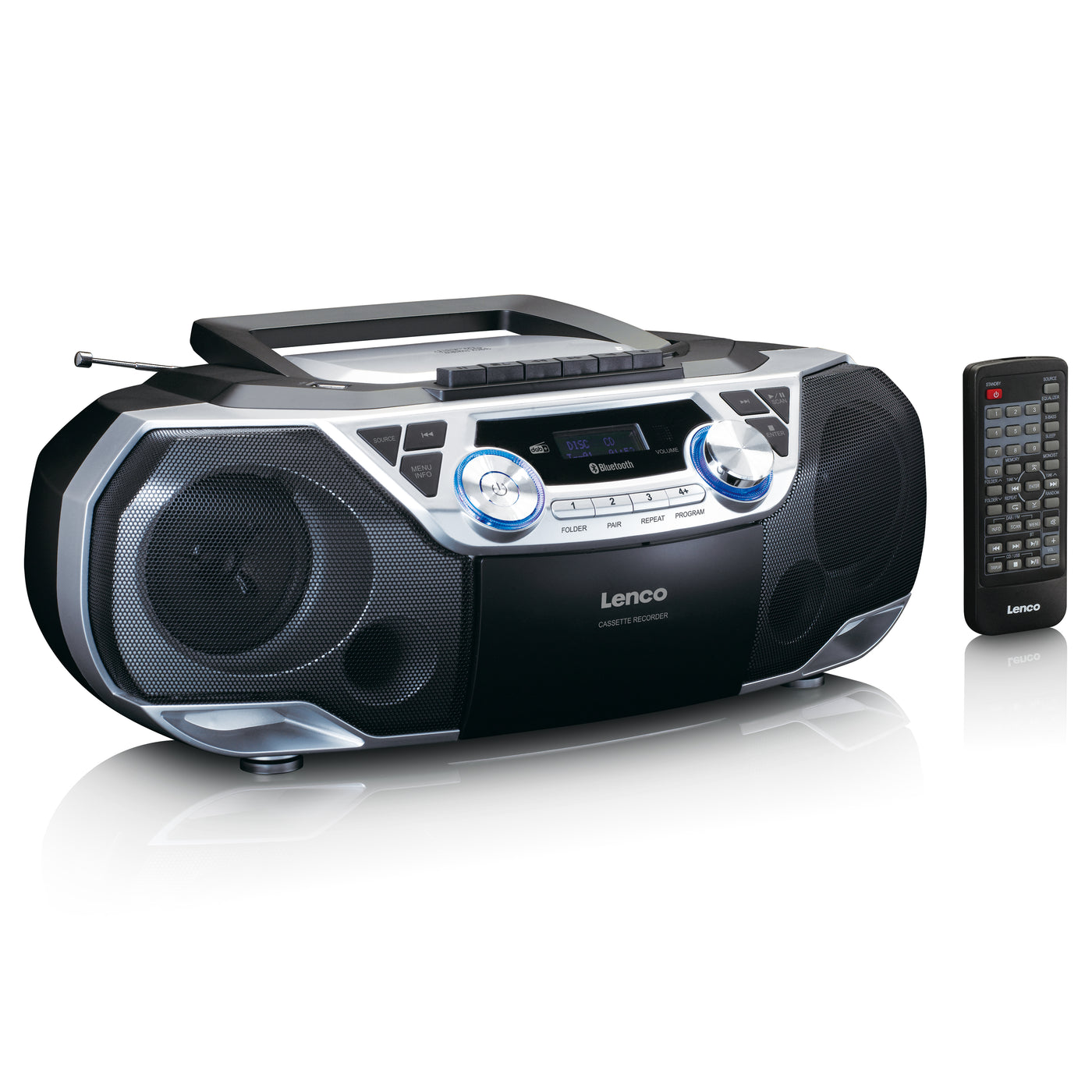 Lenco SCD-720SI - Tragbare XXL Boombox mit DAB+ / FM-Radio, Bluetooth®, CD-, USB- und Kasetten-Spieler - Silber