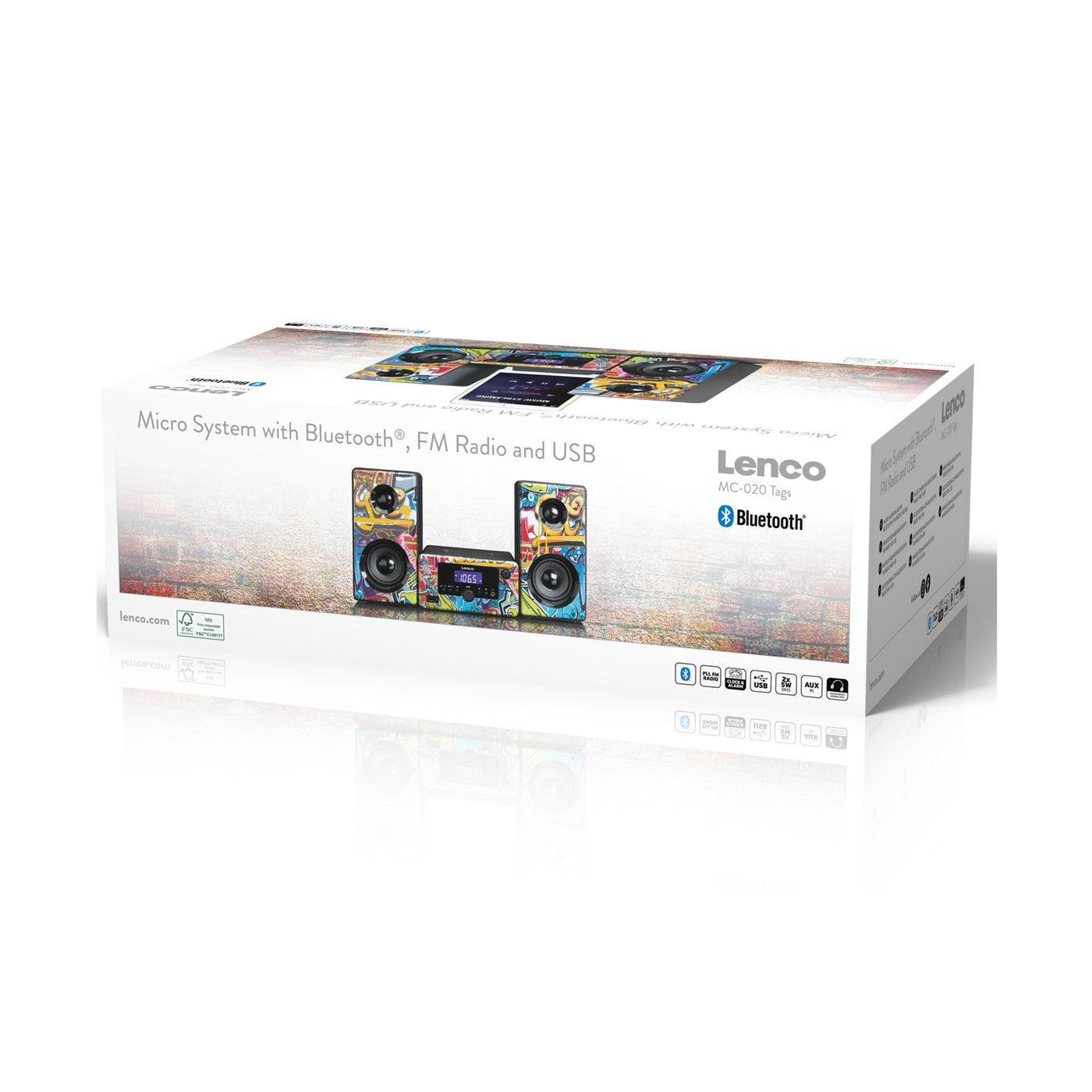 Lenco MC-020 Tags - Mikro-Stereoanlage mit FM-Radio, Bluetooth®, USB und AUX-Eingang - Tags
