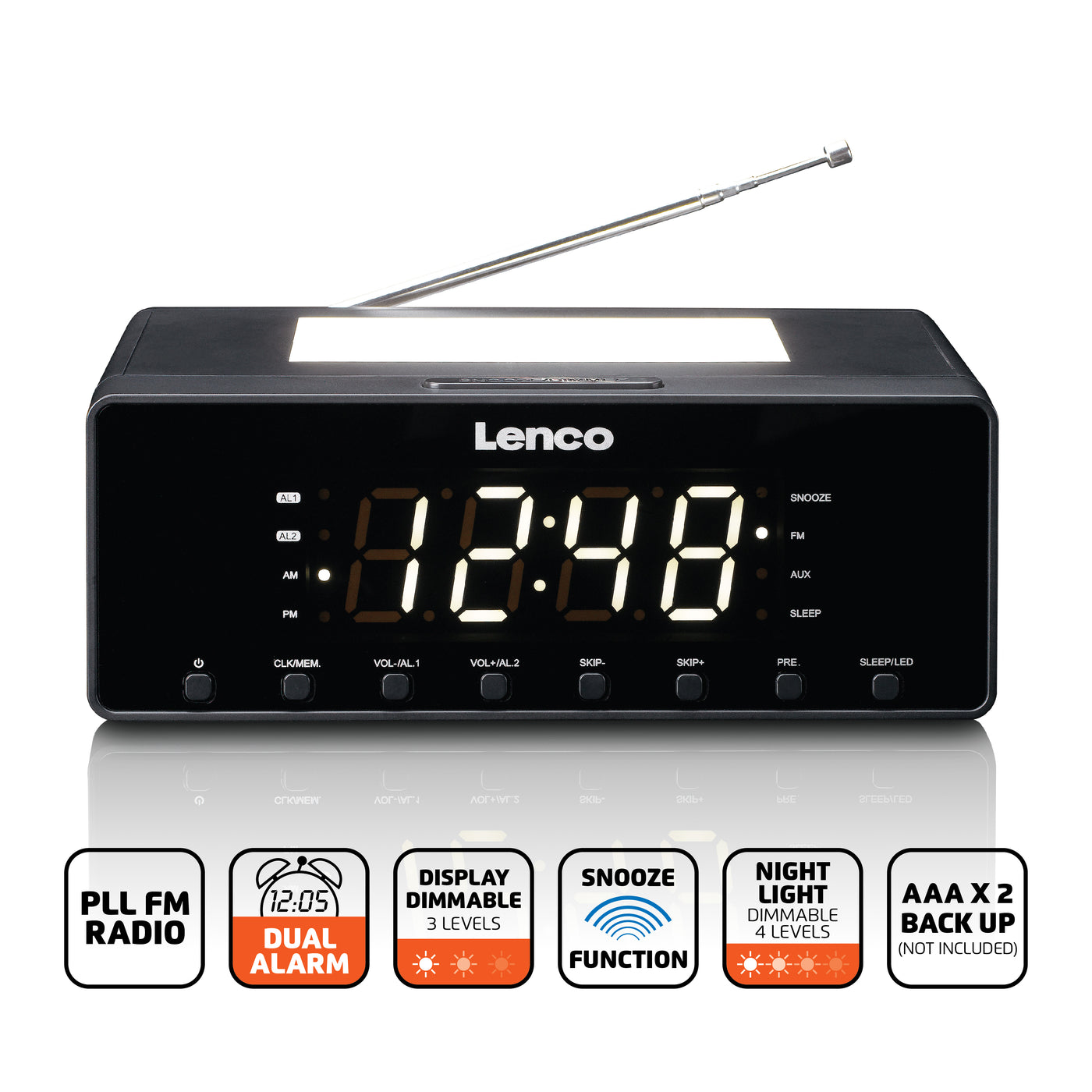 Lenco CR-540BK - Radiowecker mit dimmbarem Nachtlicht und USB-Ladefunktion - Schwarz