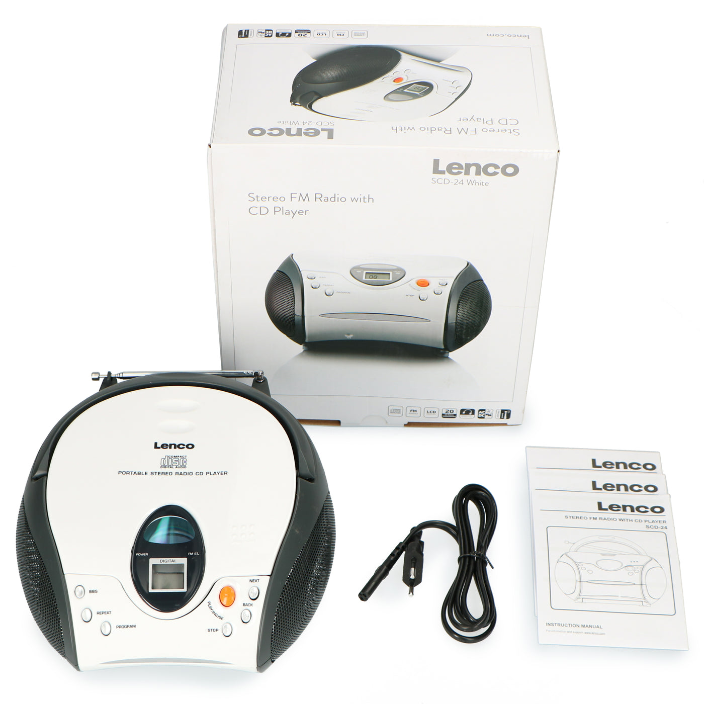 Lenco SCD-24 white - Tragbares FM-Radio mit CD-Player - Kopfhöreranschluß - Weiß