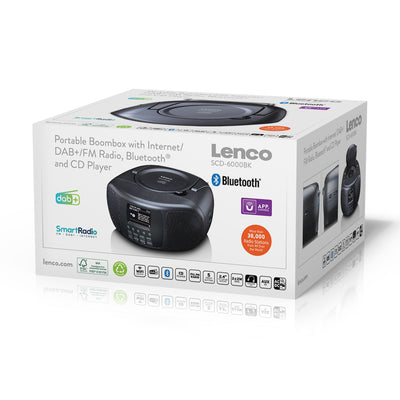 Lenco SCD-6000BK - Tragbares Internetradio mit DAB+/FM, Bluetooth®, CD-Player und großem LCD-Farbdisplay - Schwarz
