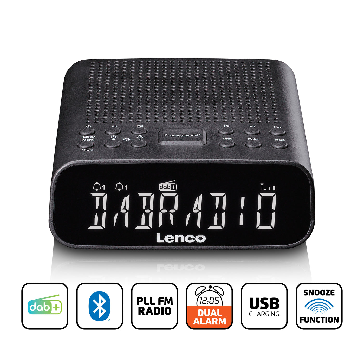 Lenco CR-606BK - Radiowecker mit DAB+/UKW, Bluetooth® und großem dimmbarem LCD-Display - Schwarz