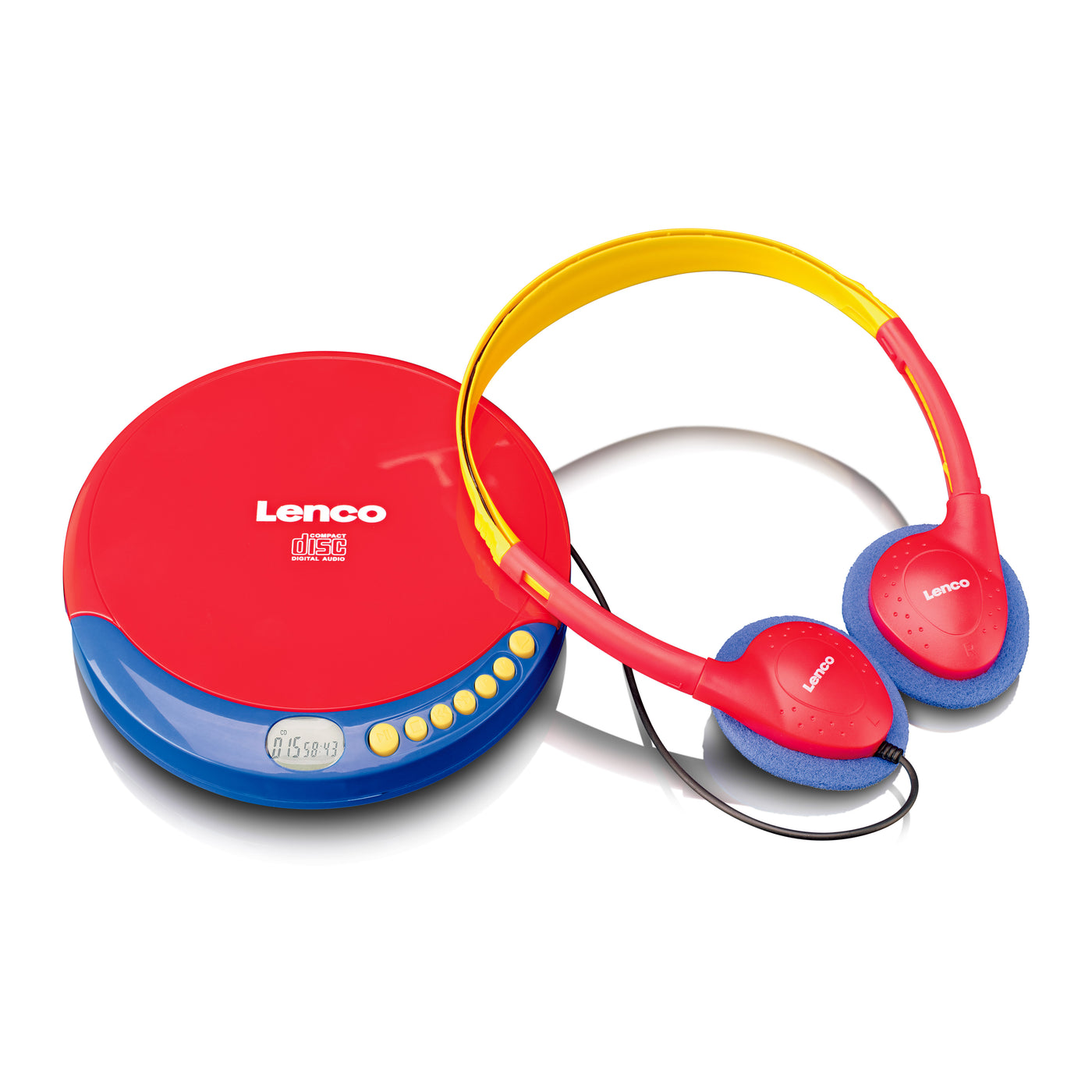 Lenco CD-021KIDS - Tragbarer CD-Player für Kinder mit Kopfhörer, wiederaufladbaren Batterien und integriertem Schallschutz - Mehrfarbig