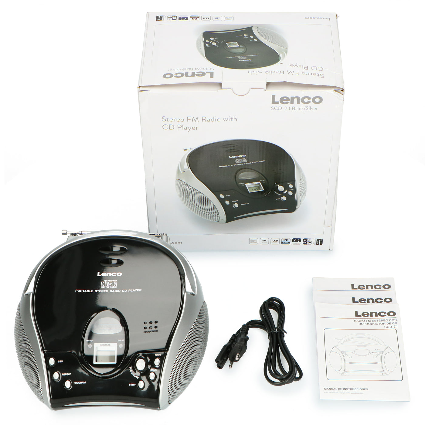 Lenco SCD-24 Black/Silver - Tragbares FM-Radio mit CD-Player - Kopfhöreranschluß - Silber/Schwarz