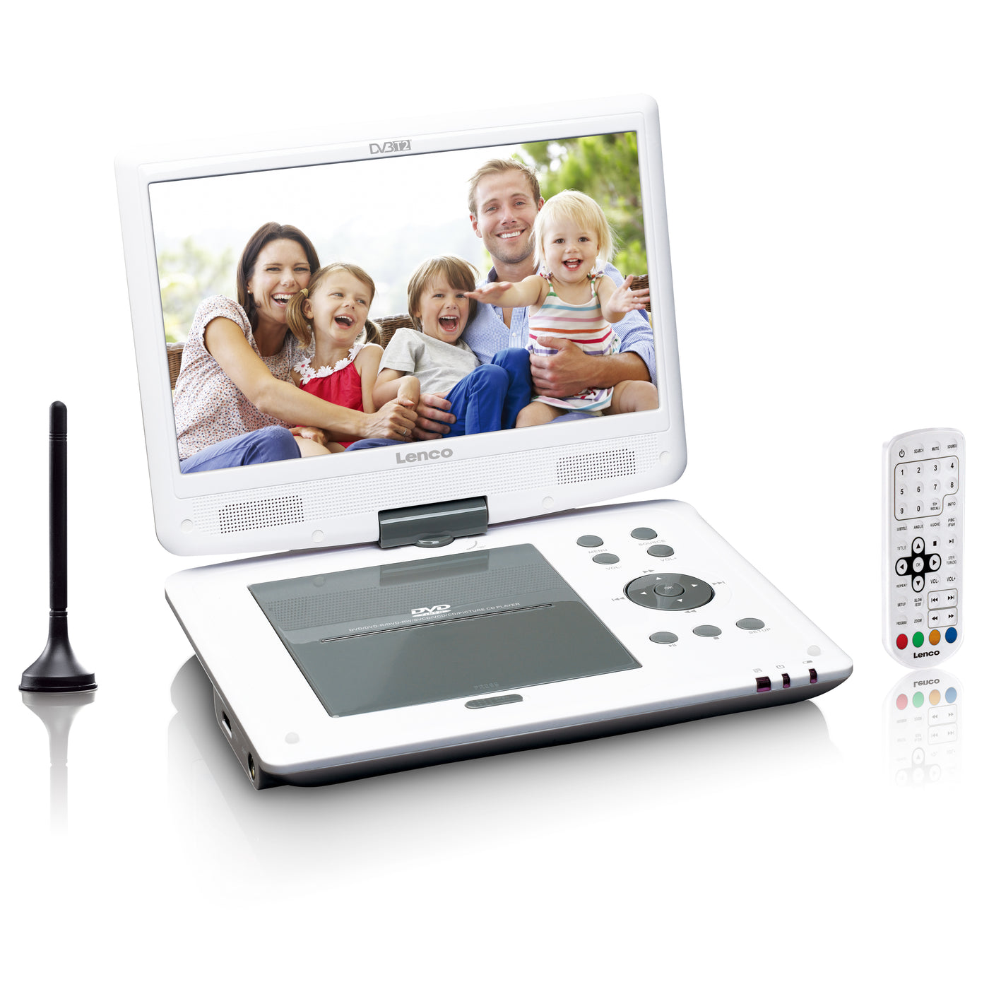 Lenco DVP-1063WH - 10" Tragbarer DVD-Player mit HD DVB-T2-Empfänger - Weiß