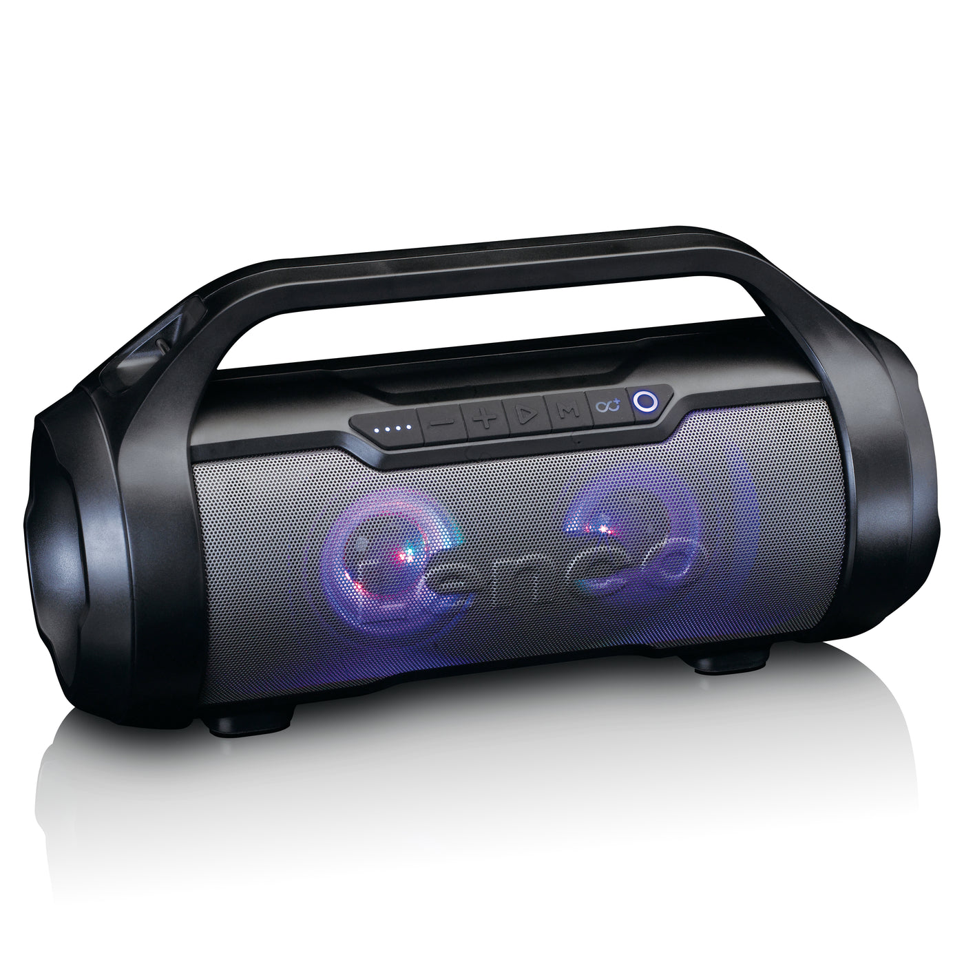 Lenco SPR-070BK - Spritzwasserfester Bluetooth®-Lautsprecher mit UKW Radio, USB und SD, Partylichter - Schwarz