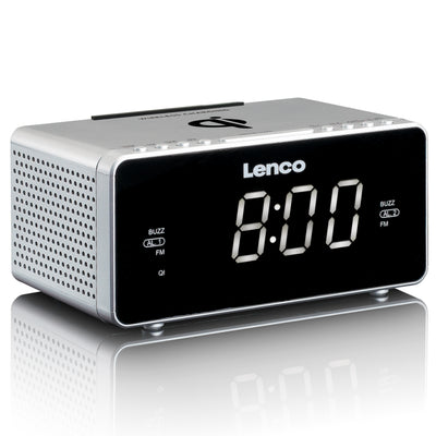 Lenco CR-550SI - Stereo FM-Radiowecker mit USB und drahtlosem QI Smartphone-Ladefunktion - Silber