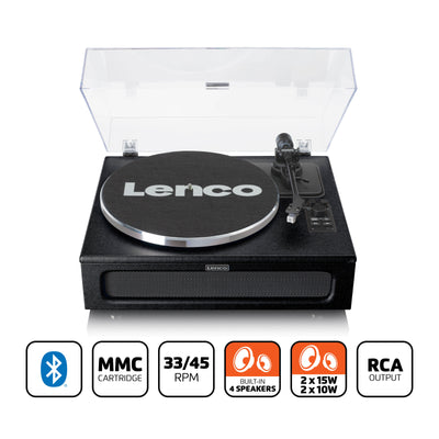 Lenco LS-430BK - Plattenspieler mit 4 eingebauten Lautsprechern - 40 Watt RMS - Bluetooth® - Kunstleder Schwarz