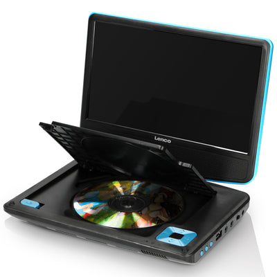 Lenco DVP-910BU - 9 Zoll tragbarer DVD-Spieler mit Kopfhörer und Kopfstützenbefestigung - integrierter Akku - USB-Eingang - Blau/Schwarz