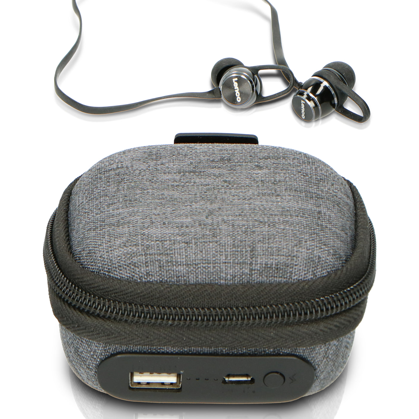 Lenco EPB-160BK - Schweißresistente Bluetooth®-Ohrhörer inklusive Powerbank-Tasche - Schwarz
